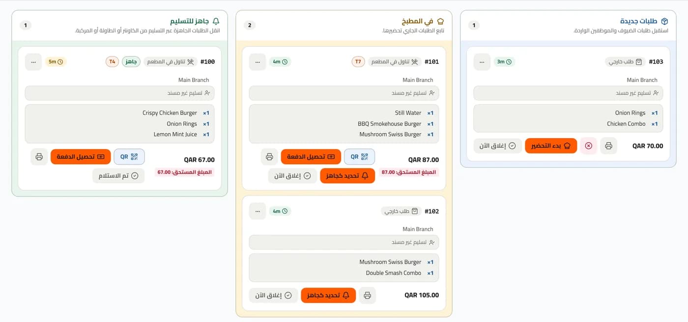 لوحة الطلبات المباشرة في داش داين، بجانب تقرير المبيعات.