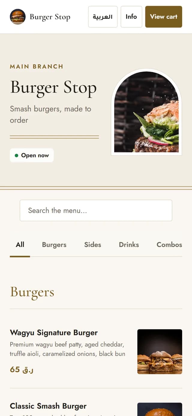 A guest browsing the restaurant menu on their phone.